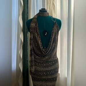 Python halter neck mini dress with silver chain detailing 
(Handmade by me)